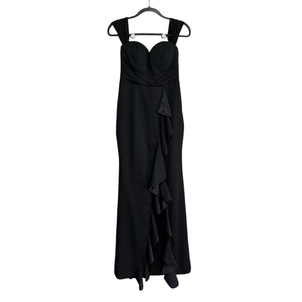 Bariano Edie Gown Size Medium Black Ruffle Front Off The Shoulders $298 NWT - Picture 4 of 8